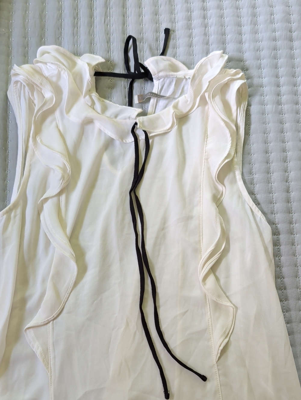 LC Lauren Conrad White Ruffle-Trim Camisole with Black Tie